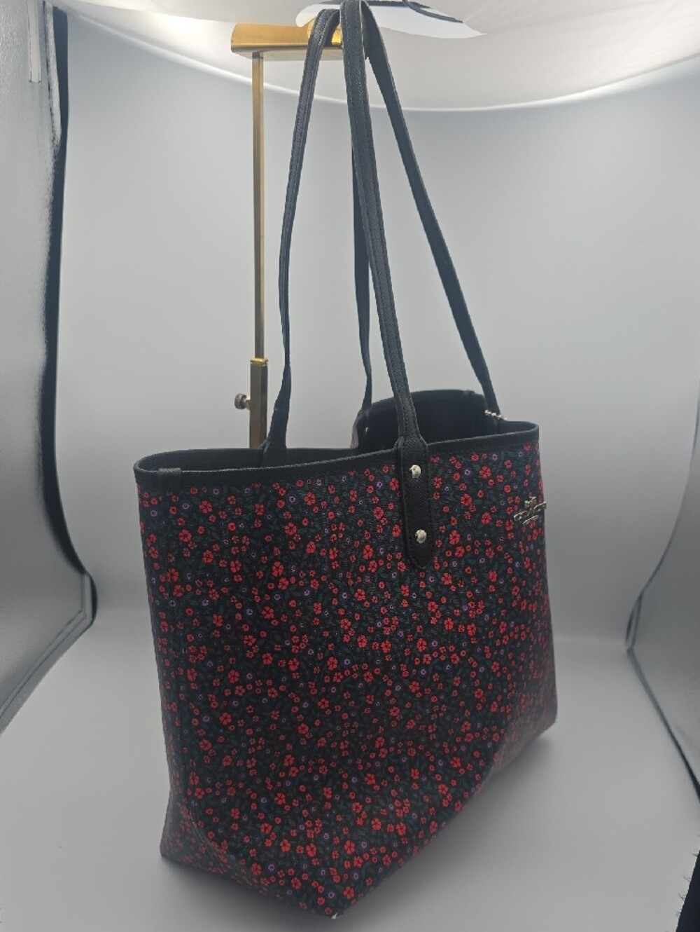Coach Black & Red Reversable Floral/ Black Large Tote W Silver Hardware (GOOD)🥀 - Picture 5 of 15
